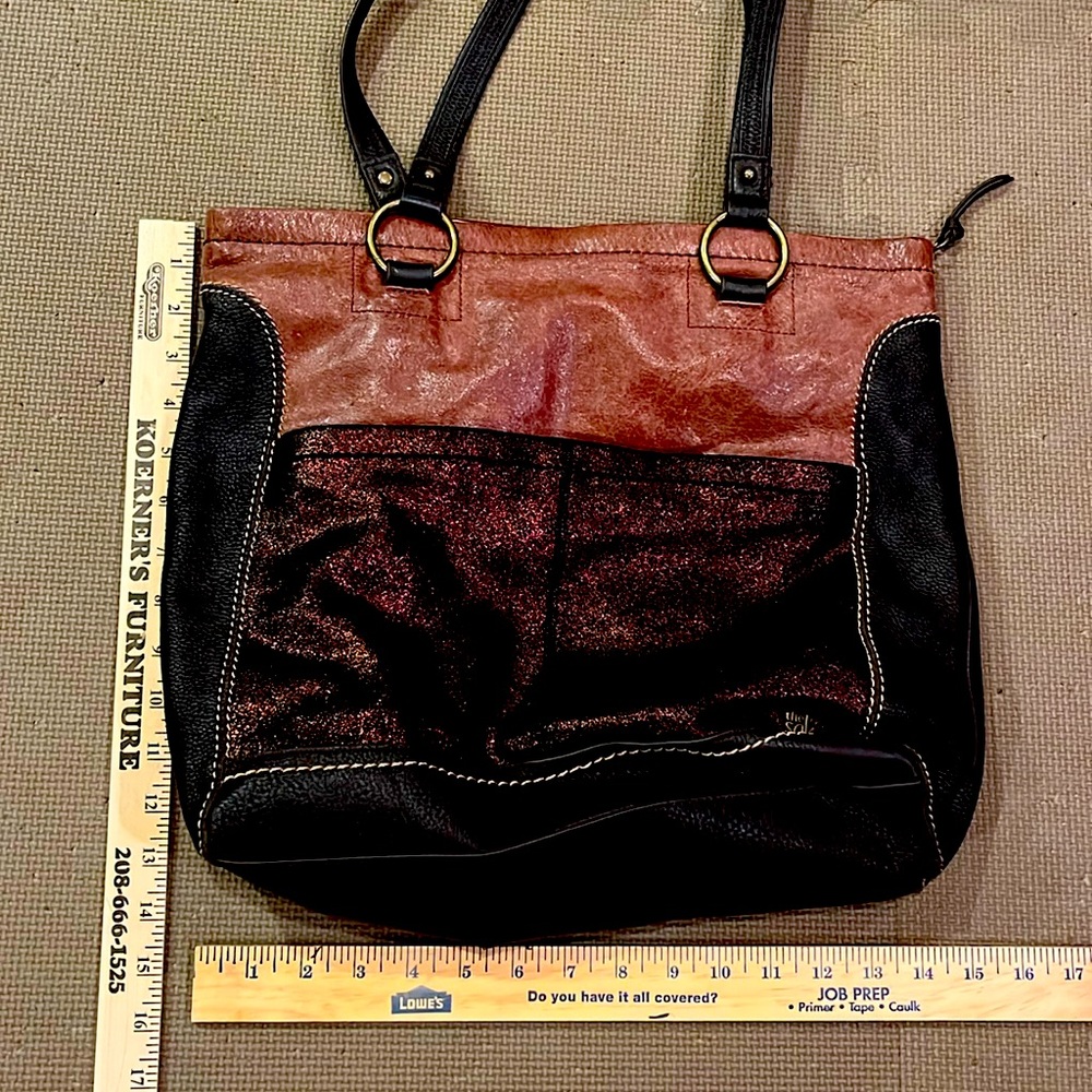 Elegant Black and Brown Leather Women's Tote Bag from The Sak